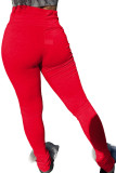Pantalones pitillo sólidos casuales para adultos de moda roja