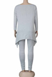 Grey Fashion Sexy Casual Solid Straight Long Sleeve Two Pieces