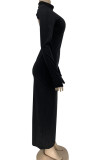Schwarze, modische, sexy, solide, rückenfreie, O-Ausschnitt, lange Ärmel, knöchellange Bleistiftrock-Kleider für Erwachsene