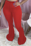 Red Casual Solid Skinny Bottoms
