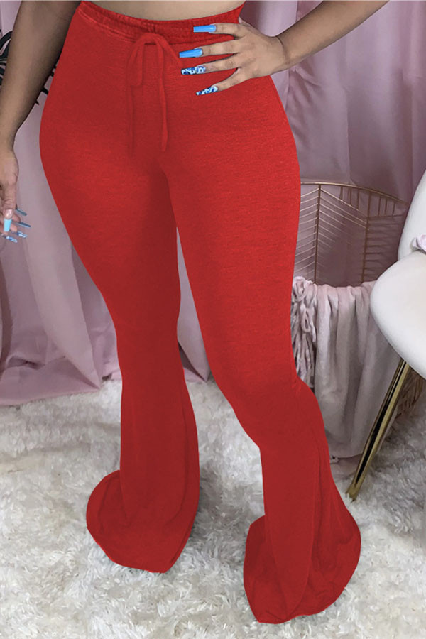 Pantalones pitillo rojos casuales sólidos