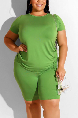 Green Fashion Casual Adulte Solid O Neck Plus Size