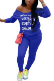 Blau Mode Sportbekleidung Erwachsene Milchfaser Buchstabe Buchstabe One Shoulder Langarm One Shoulder Regular Zwei Stücke