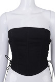 Black Sexy Solid Bandage Patchwork Strapless Tops