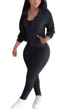 Black Fashion Sexy Adult Patchwork Solid Patchwork Turndown Collar Long Sleeve Regular Sleeve Regular Two Pieces