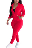 Red Fashion Sexy Adult Patchwork Solid Patchwork Turndown Collar Long Sleeve Regular Sleeve Regular Two Pieces