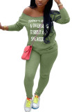 Зеленая модная спортивная одежда для взрослых, молочное волокно, письмо, одно плечо, длинный рукав, одно плечо, обычные, из двух частей
