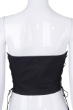 Black Sexy Solid Bandage Patchwork Strapless Tops