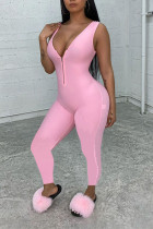 Pink Street Solid V Neck Jumpsuits