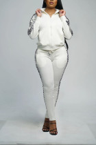 Белый Спортивная одежда Однотонный Пэчворк Воротник-молния Длинный рукав Обычный рукав Обычный Из двух частей