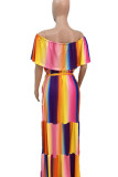 Цветная мода с уличным принтом Bateau Neck с коротким рукавом длиной до пола, платья линии