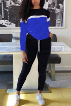 Синяя модная спортивная одежда для взрослых в стиле пэчворк, однотонная лоскутная одежда с круглым вырезом и длинным рукавом, обычный рукав, обычные две части
