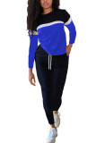 Blå Mode Sportkläder Vuxen Patchwork Solid Patchwork O-hals Långärmad Vanlig ärm Vanlig Tvådelad