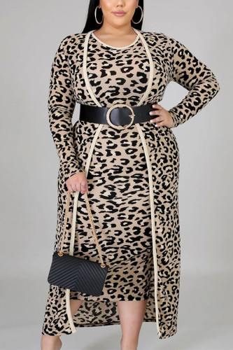 Leopard print Sexy Casual Spandex Print Leopard Vests O Neck Pencil Skirt Plus Size 