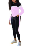 Светло-розовый модная спортивная одежда для взрослых в стиле пэчворк Однотонный пэчворк с круглым вырезом с длинным рукавом Обычный рукав Обычный комплект из двух предметов