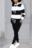 Black yellow OL Striped Patchwork Print pencil Long Sleeve Two Pieces