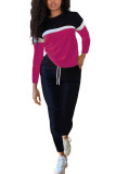 Розово-красная модная спортивная одежда для взрослых в стиле пэчворк, однотонная лоскутная одежда с круглым вырезом и длинным рукавом, обычный рукав, обычные две части