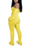 Yellow Fashion Sexy Adult Solid Patchwork Bateau Neck Skinny Jumpsuits