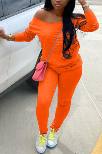 Orange Milchseide Fashion Active Erwachsene Ma'am Solide zweiteilige Anzüge gerade lange Ärmel zweiteilig