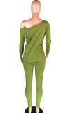 Grön Mjölk Silke Mode Aktiv vuxen fru Solid tvådelad kostym Rak långärmad tvådelad