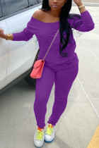 Фиолетовый Молочный Шелк Мода Активный взрослый Мадам Твердые Костюмы Из Двух Частей Прямые С Длинным Рукавом Две Части