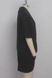Черное молоко. Сексуальная рукав-колокол, короткие рукава, V-образный вырез, асимметричная юбка, асимметричная однотонная лоскутная одежда Old Clu