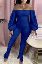 Blaue, modische, sexy, solide Patchwork-Overalls mit Bateau-Ausschnitt für Erwachsene