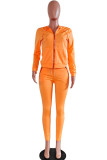 Orange mode adulte madame rue solide deux pièces costumes crayon à manches longues deux pièces