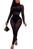 Macacão skinny preto fashion sexy adulto sólido transparente com dobra O