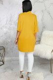 Желтое молоко. Сексуальная рукав-колокольчик, короткие рукава, V-образный вырез, асимметричная юбка, асимметричная однотонная лоскутная одежда Old Clu