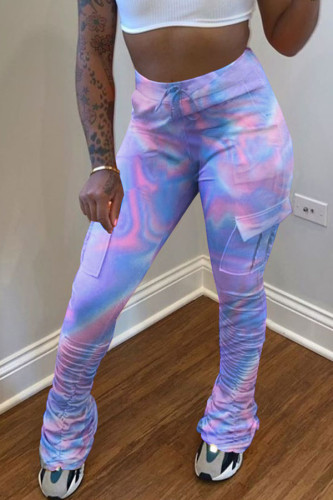 multicolor Sweet Polyester Print Fold Bottoms