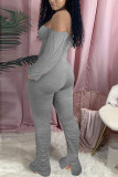 Grey Fashion Sexy Adult Solid Patchwork Bateau Neck Skinny Jumpsuits