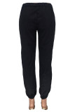 Черные прямые брюки с эластичной ширинкой и цветочным принтом средней длины