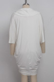 Белое молоко. Сексуальная рукав-колокол, короткие рукава, V-образный вырез, асимметричная юбка, асимметричная однотонная лоскутная одежда Old Clu