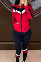 Red Casual Sportswear Patchwork Solid Split Joint Hooded Collar Long Sleeve Short Two Pieces