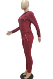 Brick red Fashion adult Ma'am Street Solid Two Piece Suits pencil Long Sleeve Two Pieces