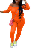 Orange Mjölk Silke Mode Aktiv vuxen fru Solid tvådelad kostym Rak långärmad tvådelad
