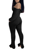 Black Fashion Sexy Adult Solid Patchwork Bateau Neck Skinny Jumpsuits