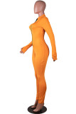 Orange Fashion Casual Solid zipper Milk. Long Sleeve O Neck Jumpsuits