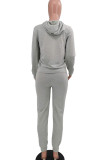 Grey Fashion Casual Adult Solid Pocket Hooded Collar Long Sleeve Regular Sleeve Regular Two Pieces