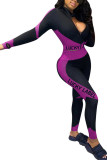 lila Mode-Sportbekleidung für Erwachsene, Briefdruck, Buchstabe, Umlegekragen, lange Ärmel, Flügelärmel, normal, zweiteilig