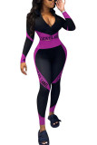 Фиолетовая модная спортивная одежда для взрослых с буквенным принтом и отложным воротником с длинными рукавами и короткими рукавами, обычные две части