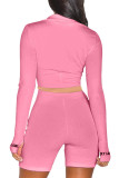 Pink Fashion Daily Adult Letter Embroidered Letter Turndown Collar Long Sleeve Cap Sleeve Two Pieces