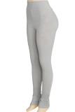 Pantaloni skinny pieghettati patchwork solidi casual grigio chiaro