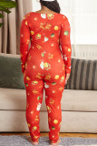 Red Sexy Living Knitting Character Print Buttons U Neck Plus Size 