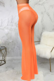 Orangefarbene, modische, sexy, solide Patchwork-Boot-Cut-Hose für Erwachsene