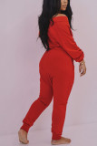 Rode sexy casual spandex-mixen effen losse jumpsuits met V-hals