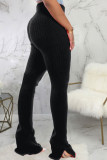 Pantaloni attillati con spacco solido in tessuto per articoli per adulti casual alla moda nera