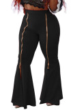 Pantaloni larghi patchwork solidi in fibra di latte per adulti casual moda nera
