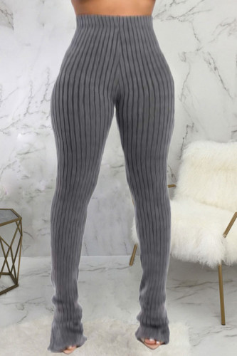 Pantaloni attillati con spacco solido in tessuto grigio moda casual per adulti